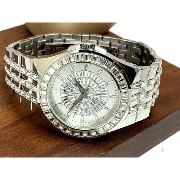 Bulova Men's Watch 96A236 Quartz Swarovski Crystals Silver Dial Stainless Steel - Picture 8 of 14